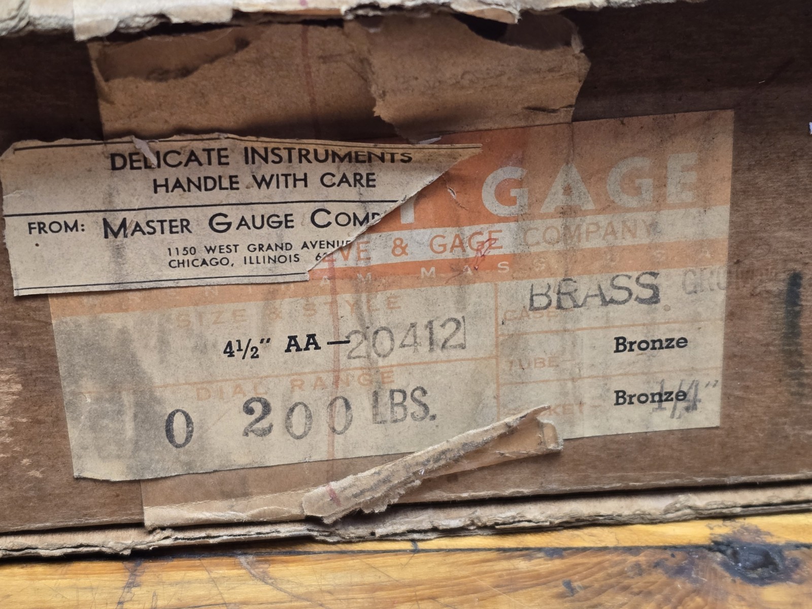 Vintage Industrial Crosby 4-1/2" AA Brass 200PSI Steam Pressure Gauge NOS