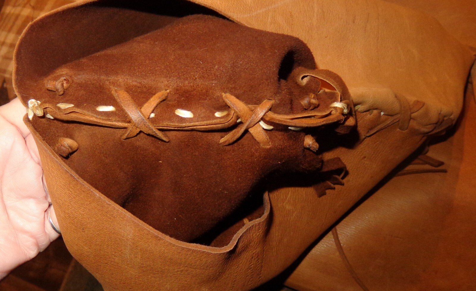 Used Vintage Buckskin Leather Suede Handmade Native American Dress Beads Fringed