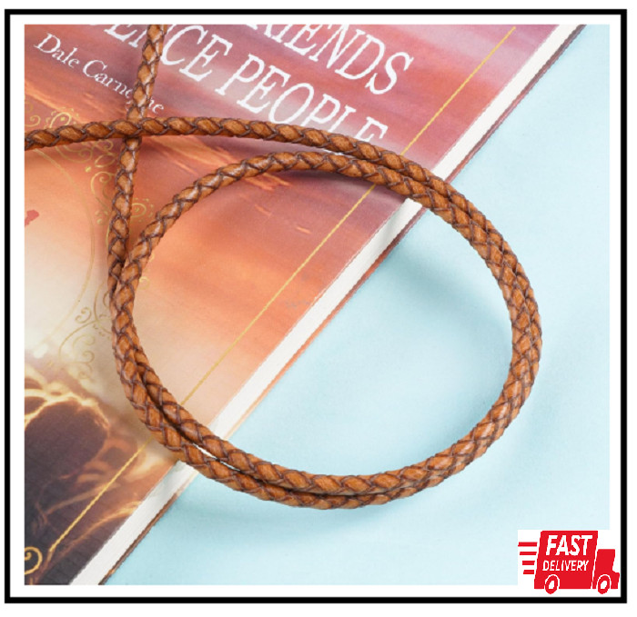 5.5 Yards Genuine Leather Cord 4mm Round Braided Bolo Leather Cord Brown
