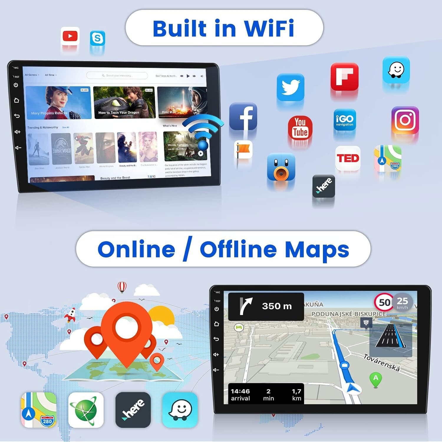 For Jeep Wrangler Unlimited 2007-2015 Apple Carplay 7" Car Radio Stereo GPS WIFI