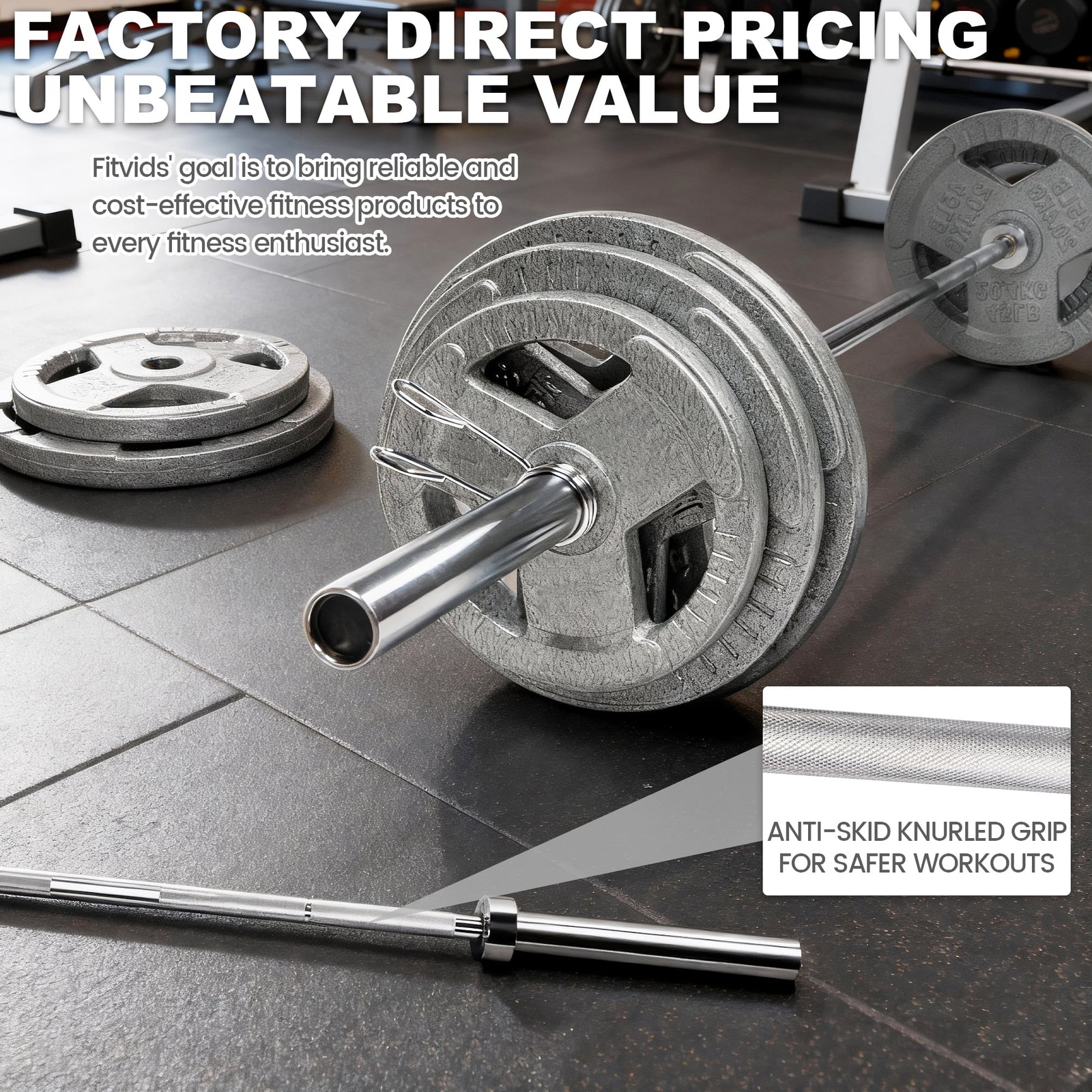 6FT Straight Olympic Barbell, Alloy Steel, 2-Inch Diameter, Silver Finish