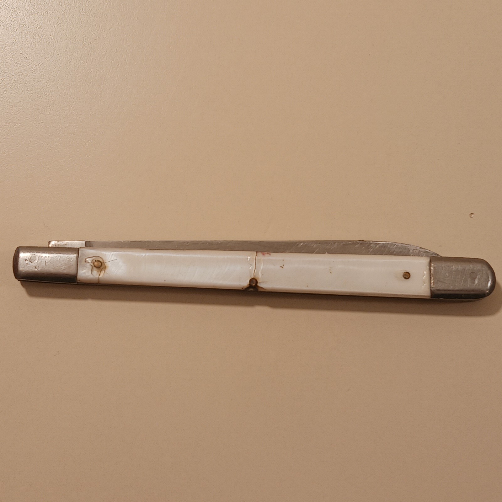 Sabre Stainless Steel Japan 677 Folding Fruit Melon Knife White Celluloid Handle