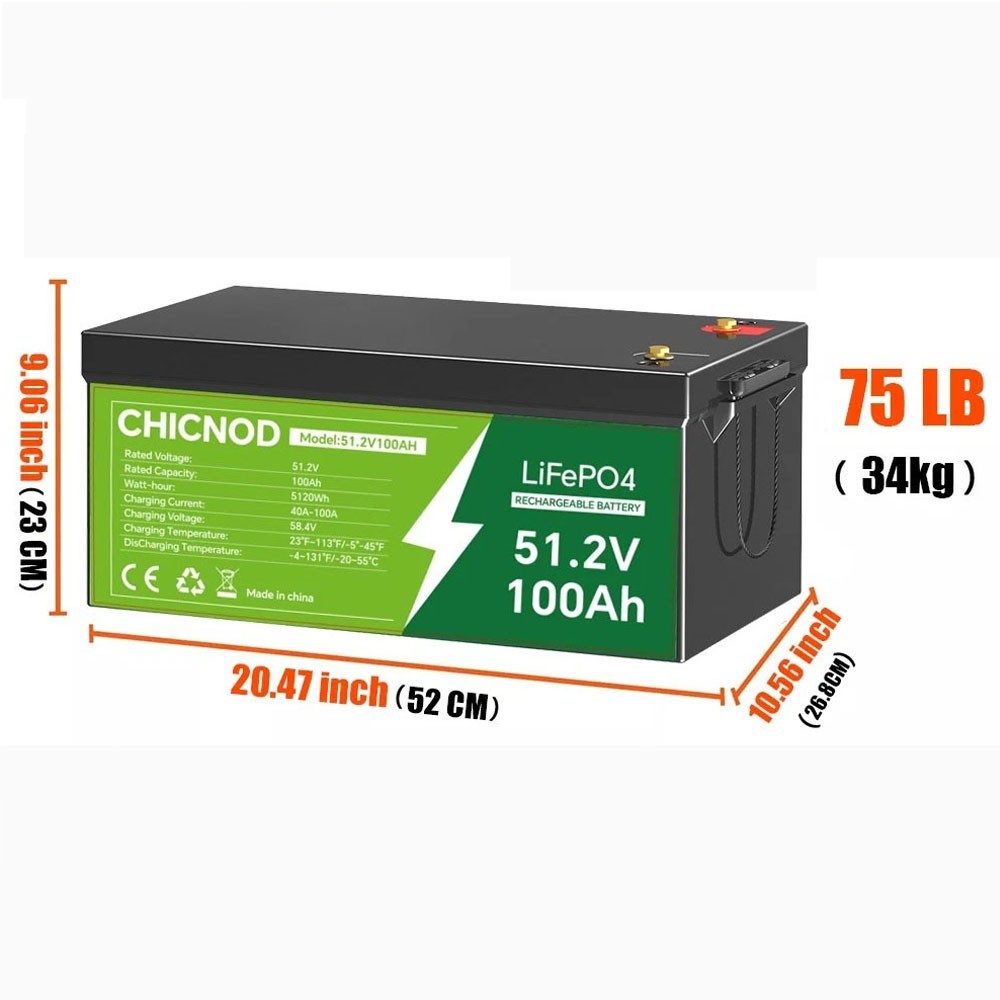 48V 100Ah Golf Cart LiFePO4 Lithium Battery Built-in BMS For Solar Motor Boat