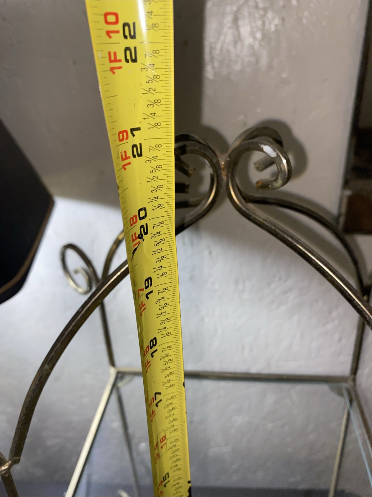 Vintage Two Tiered Shelf Brass Metal Frame With Two Glass Shelves Free Standing