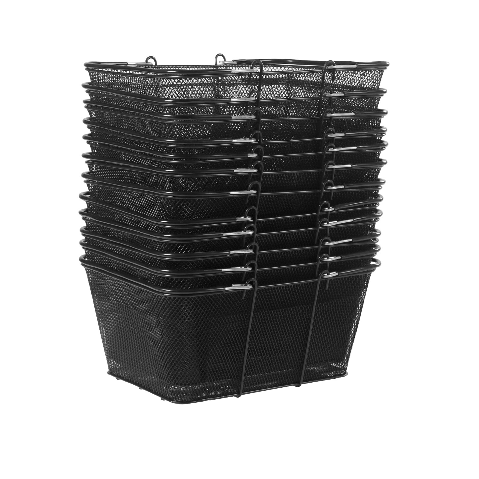 12 Pcs Shopping Baskets With Handles Black Metal Shopping Basket Stackable Iron