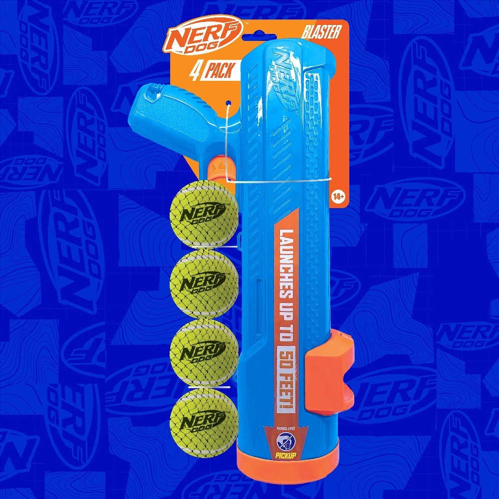 Nerf Dog Tennis Ball Blaster Dog Toy with 4 Balls, 16 inch