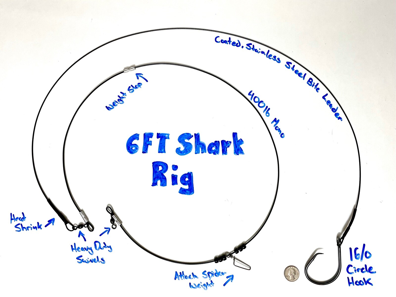 The Shark Rig -6 ft Castable Shark Fishing Leader -16/0 Circle Hook Surf Fishing