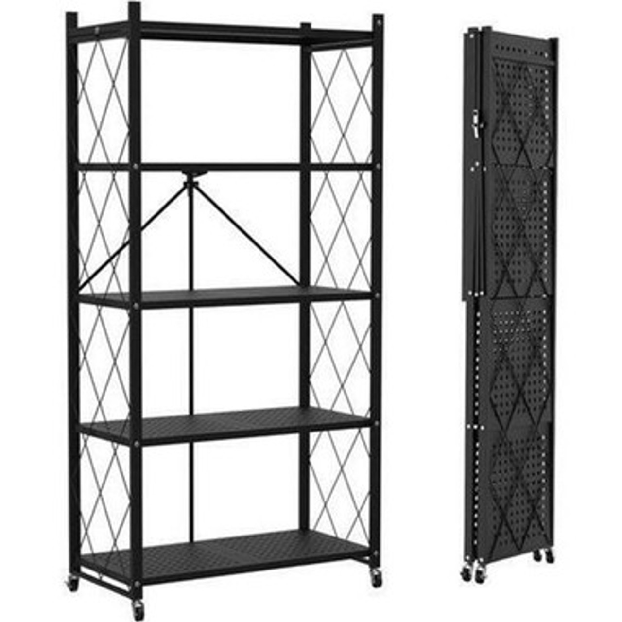 3/4/5-Tier Heavy-Duty Storage Rack – Foldable Shelving Wheels Kitchen & Garage
