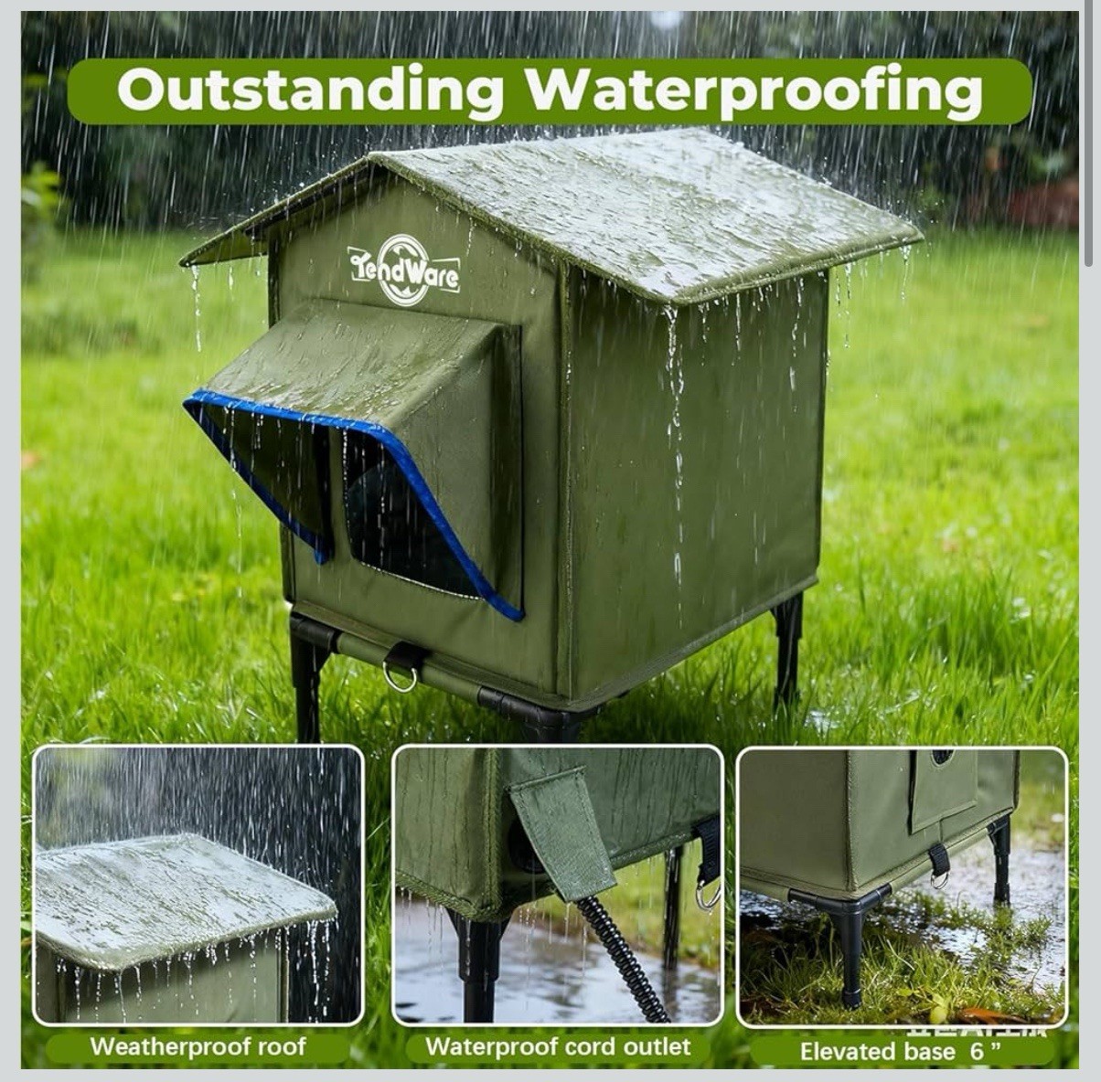 Heated Outdoor Cat House Waterproof Insulated Elevated Shelter for Feral Cats