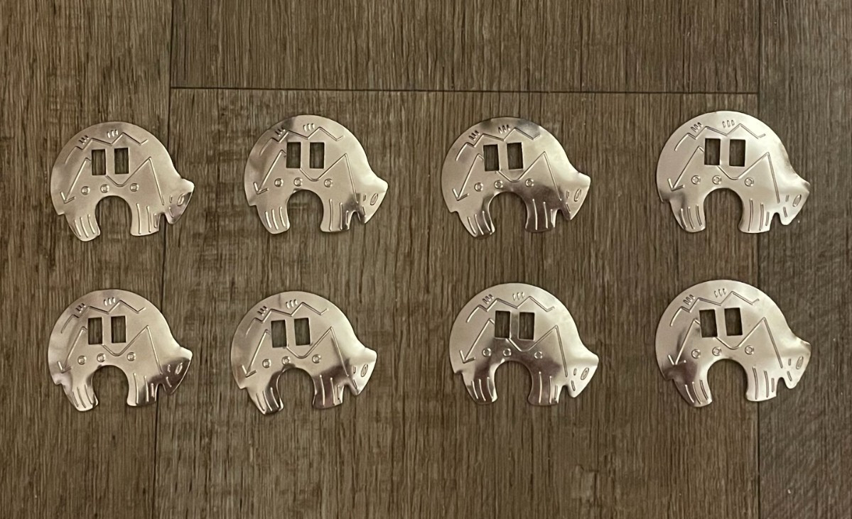 8 NATIVE AMERICAN STYLE BEAR-BUFFALO CONCHOS-SLOTTED-VERY LARGE 2" X 1.75" -NEW