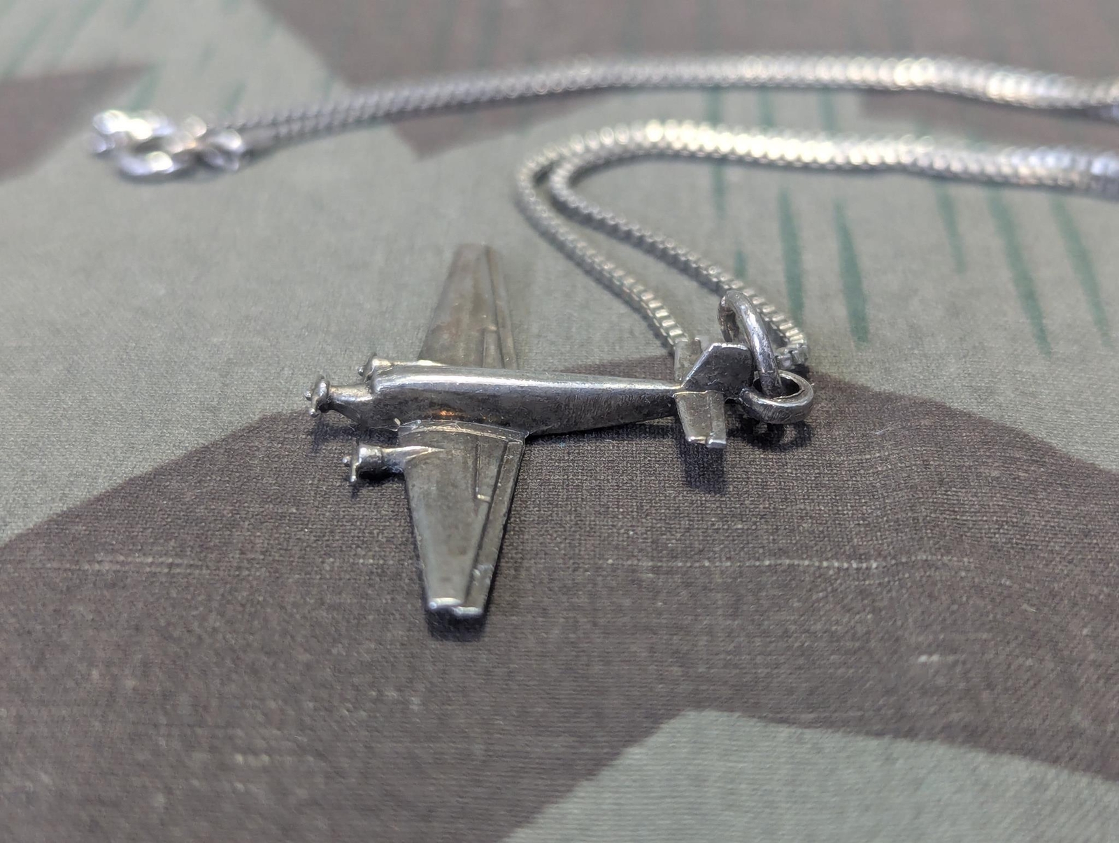 WWII German Junkers JU52 Airplane Necklace Sweetheart Plane Silver? 1940s Vtg