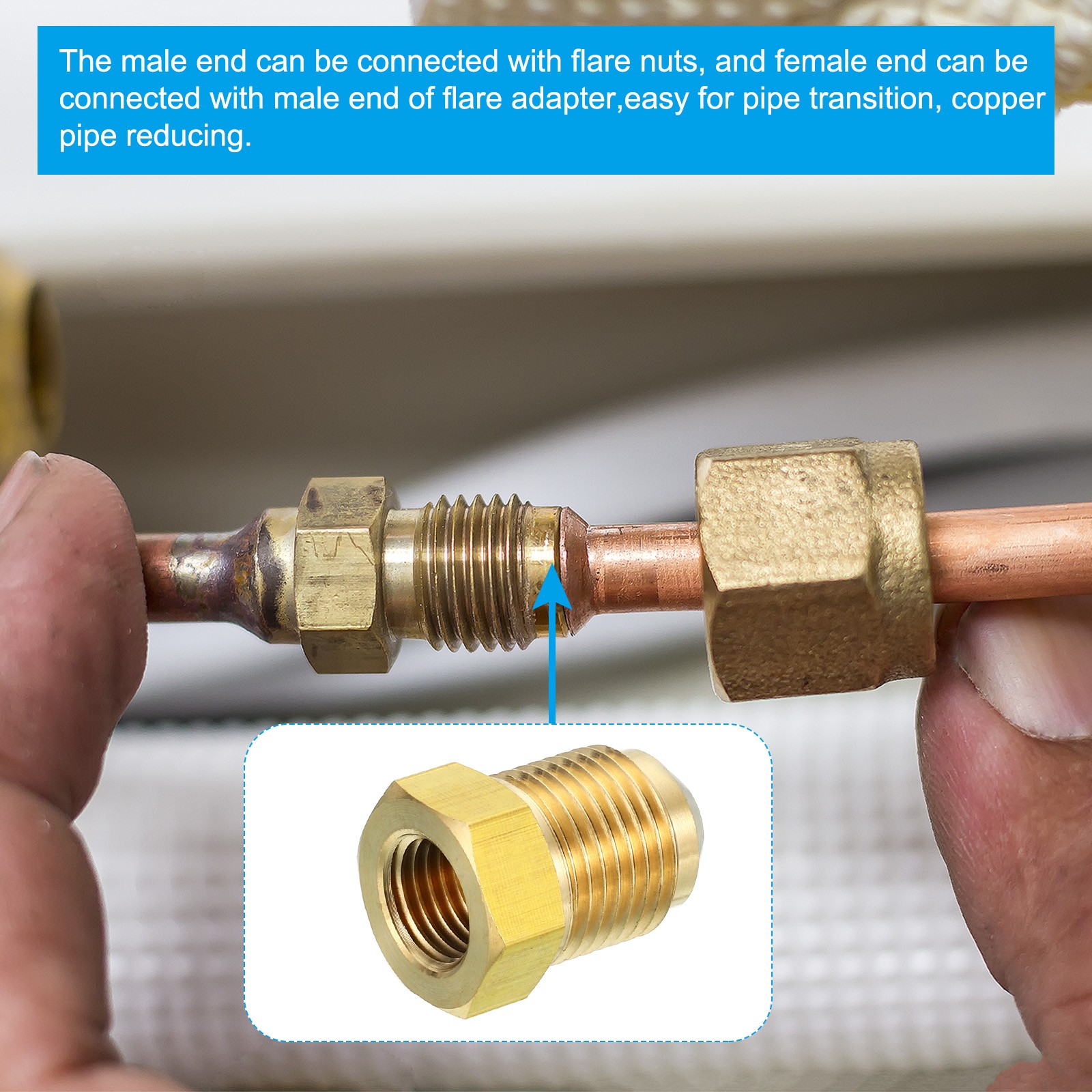 2Pack 3/8" Female Flare x 1/2" Male Flare Connectors Brass Adapters Reducing