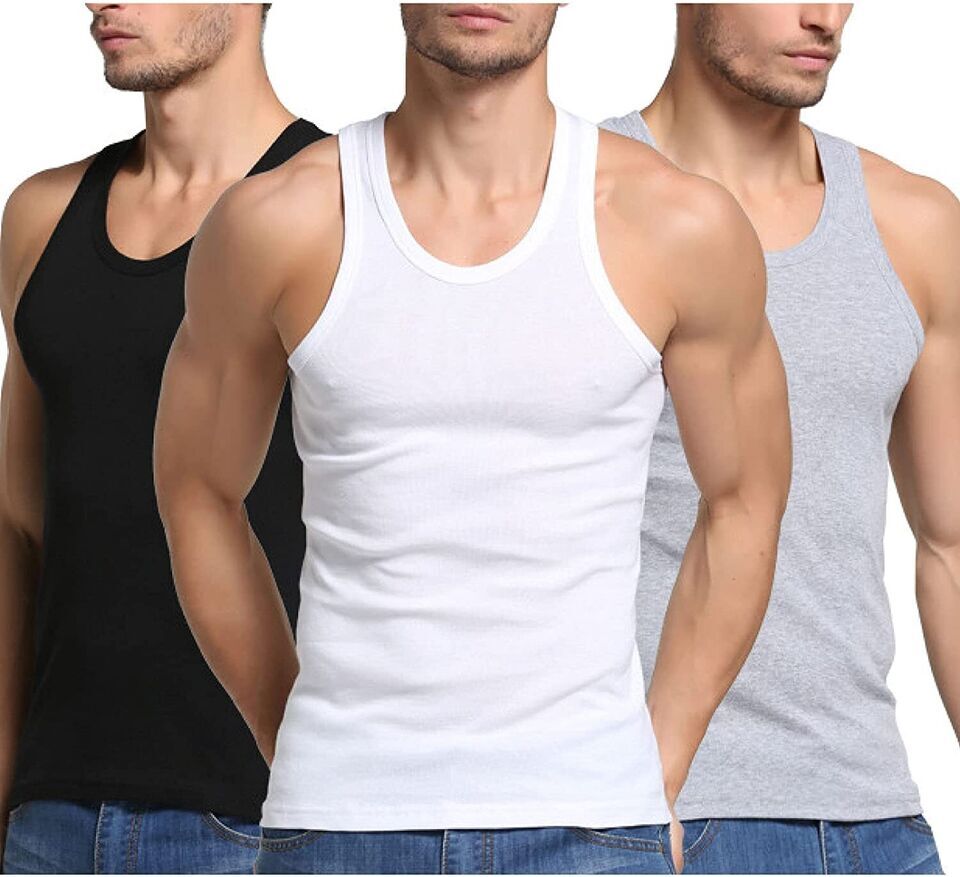 Men's 100% Cotton Tank Top A-Shirt Wife Beater Ribbed Undershirts Size: S-4XL