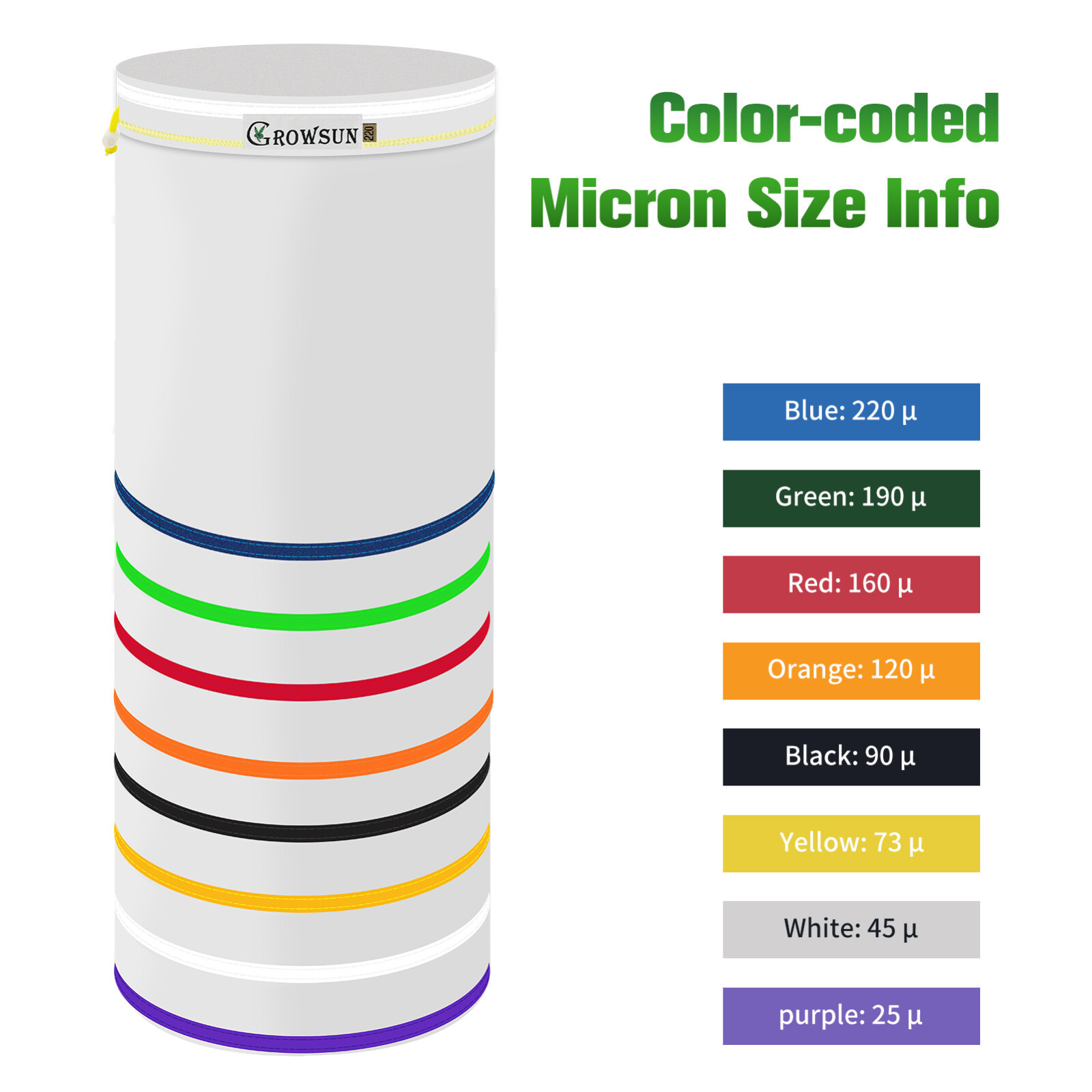 Bubble Bag Growsun 20 GAL - 5 Bag Kit All Mesh Bubble Hash Bags Extractor