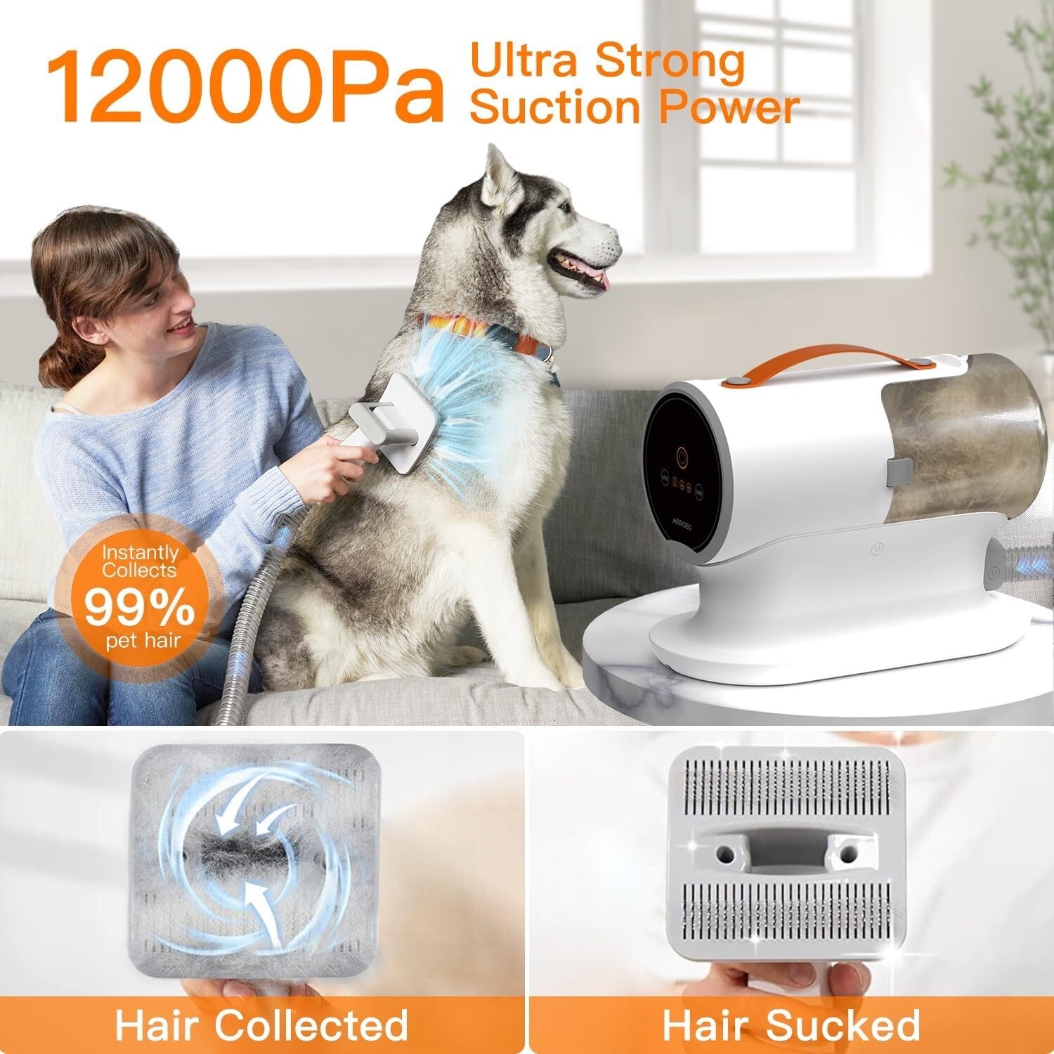 Dog & Cat 12000Pa Pet Grooming Kit & Vacuum 2L Large Capacity w/ 5 Clipper Tools