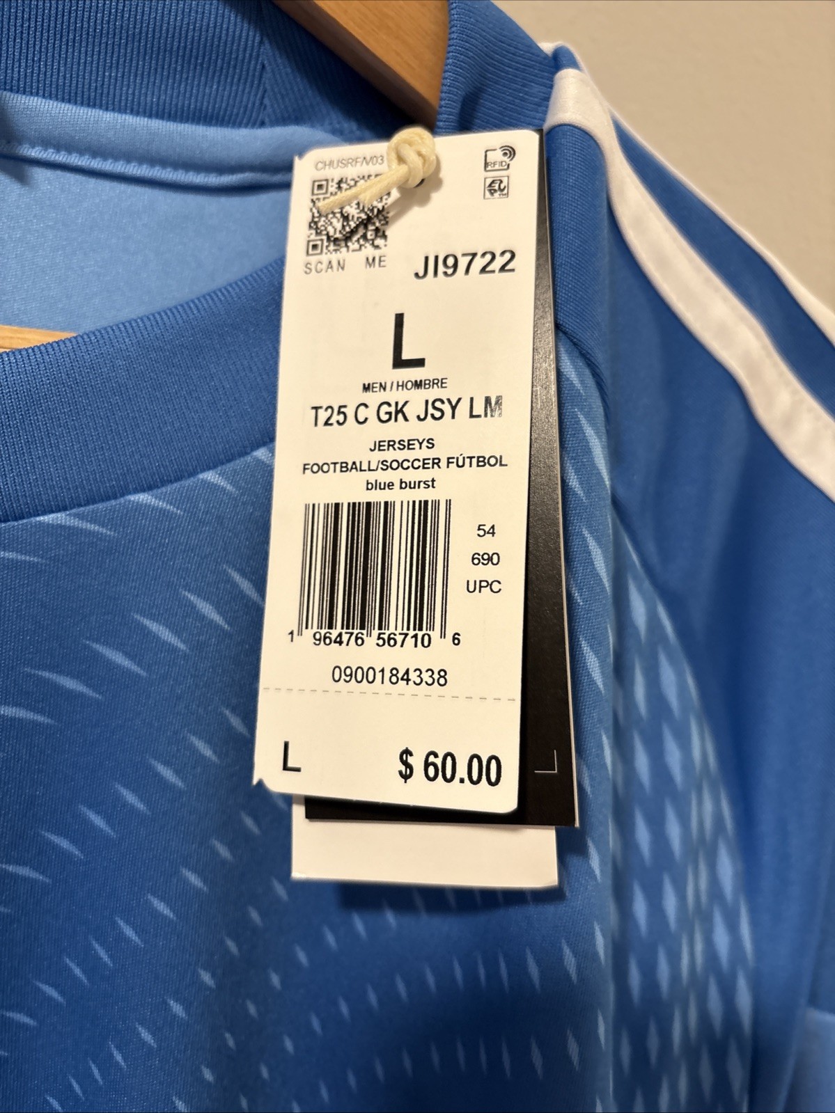 Adidas Tiro 25 Competition Blue Burst Goalkeeper GK LS Jersey JI9722 Men's L NWT