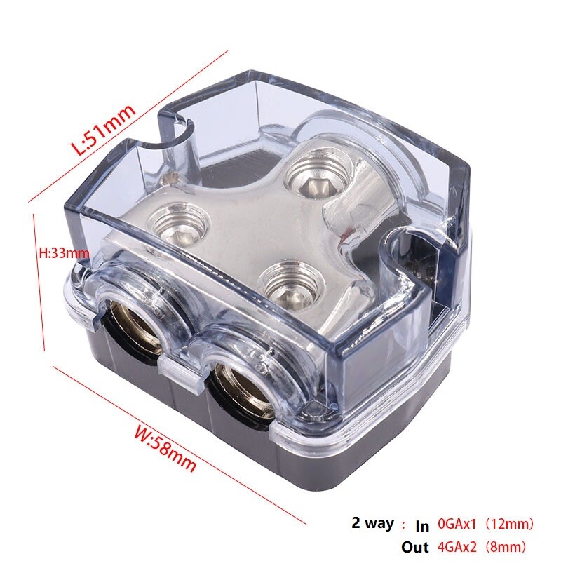 2 Way Distribution Block 0-4 AWG In, 4-8 AWG Out Car Audio Amp Power or Ground