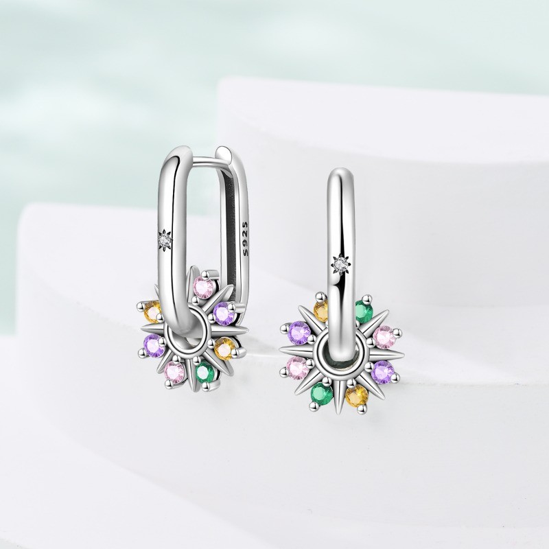 PANDACH 925 Sterling Silver Minimalist Sun Hoop Earrings For Women Jewelry Gifts