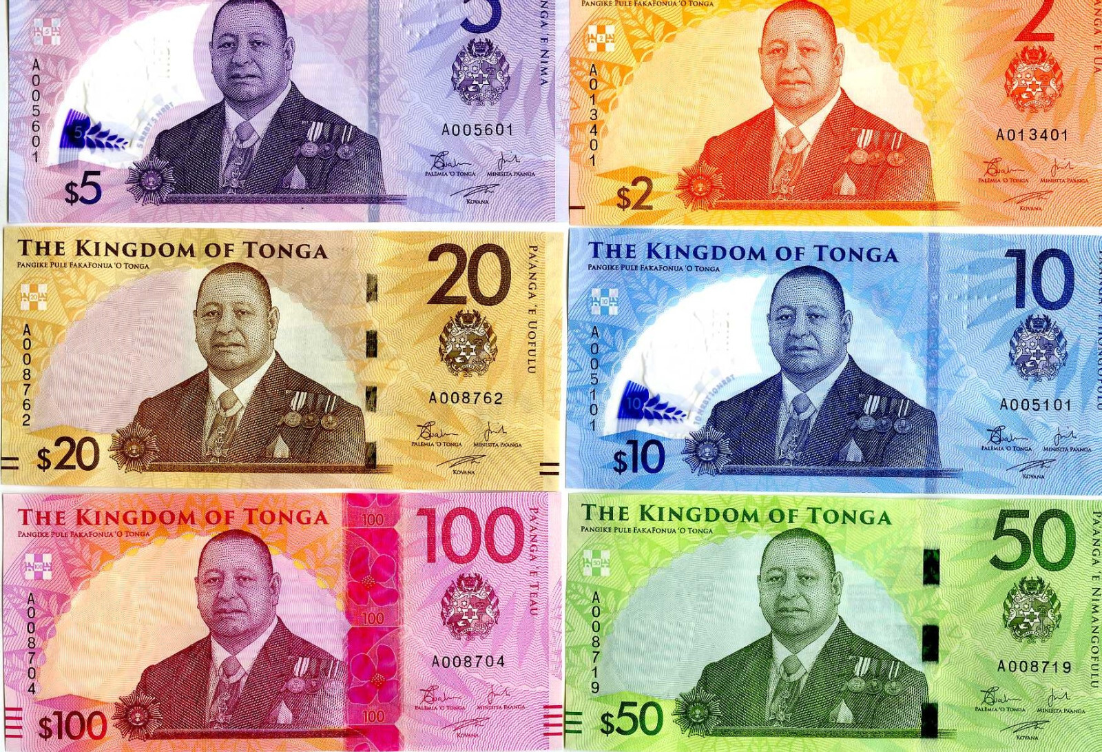SET Tonga, 2-5-10-20-50-100 Pa'anga ND (2023) P-50-51-52-53-54-55 A-Prefix, UNC