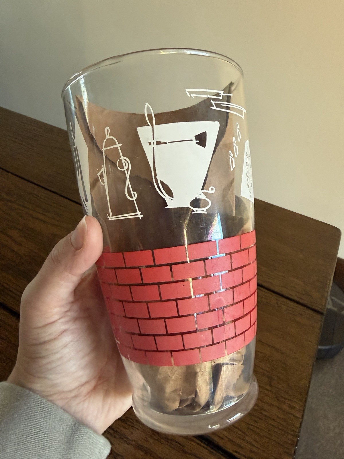 Vtg Libbey LARGE Iced Tea Glass, 32 Ounce Retro Mod Tumbler Red White