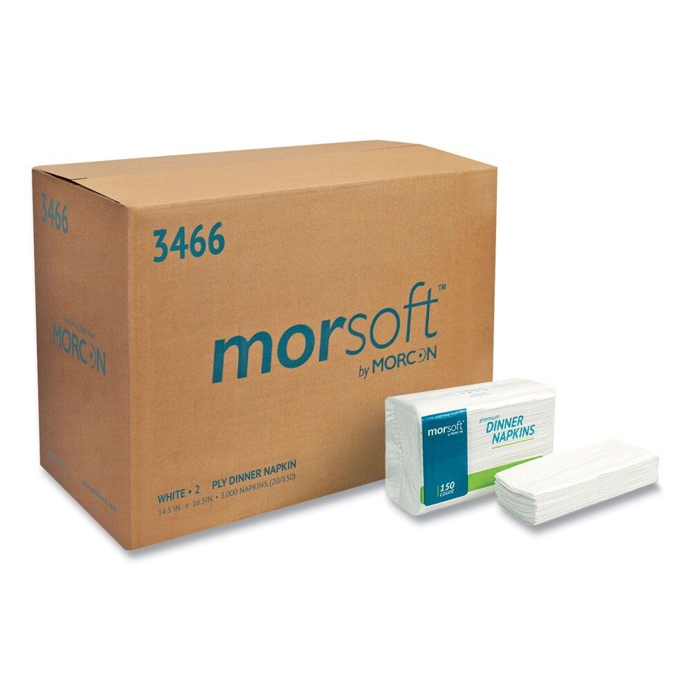 Morcon Paper 3466 Morsoft 14.5" x 16.5" 2-Ply Dinner Napkins - Wht 3,000/CT New