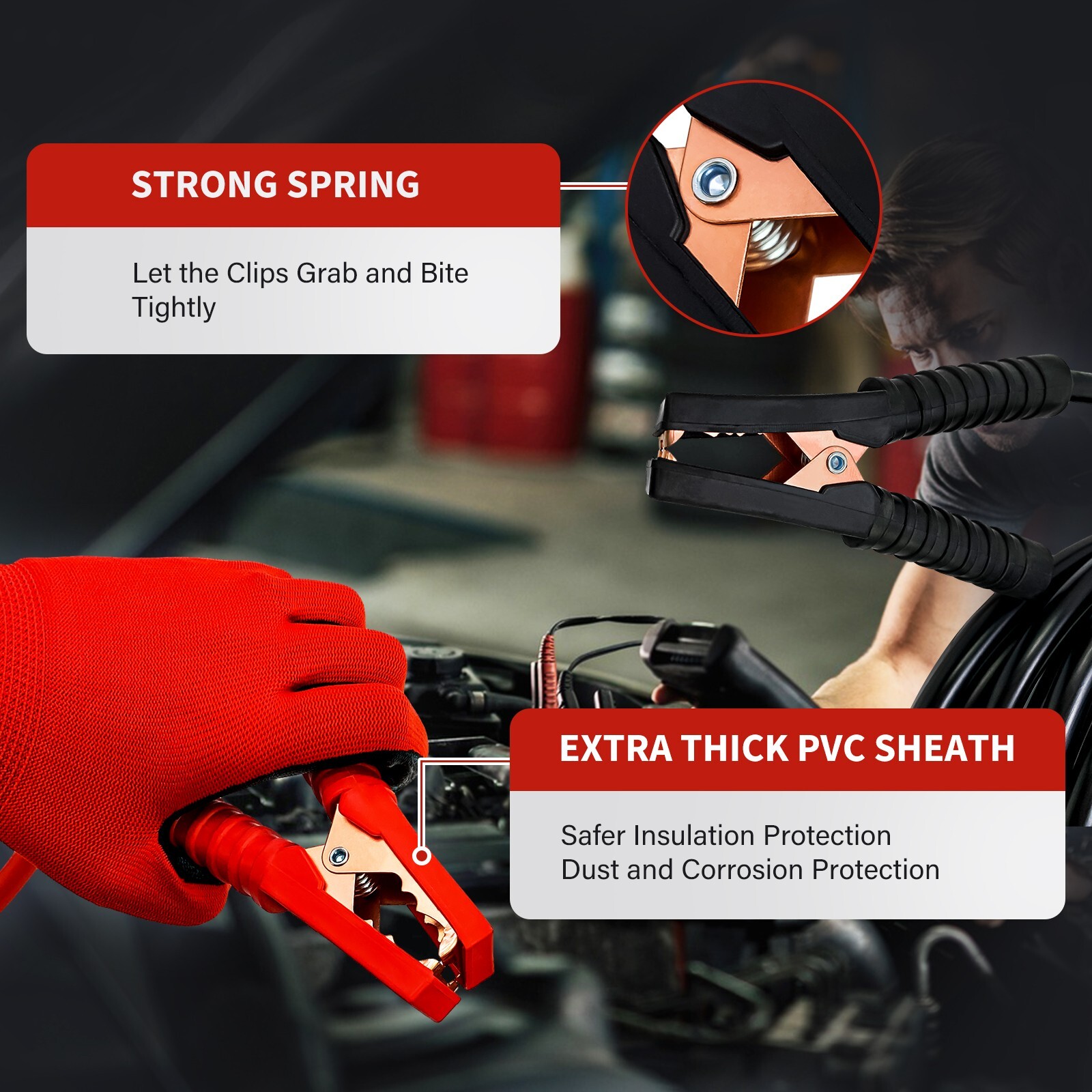 Auto Jumper Cables 1 Gauge 3000AMP 20Ft , Automotive Booster Cables for Car Van