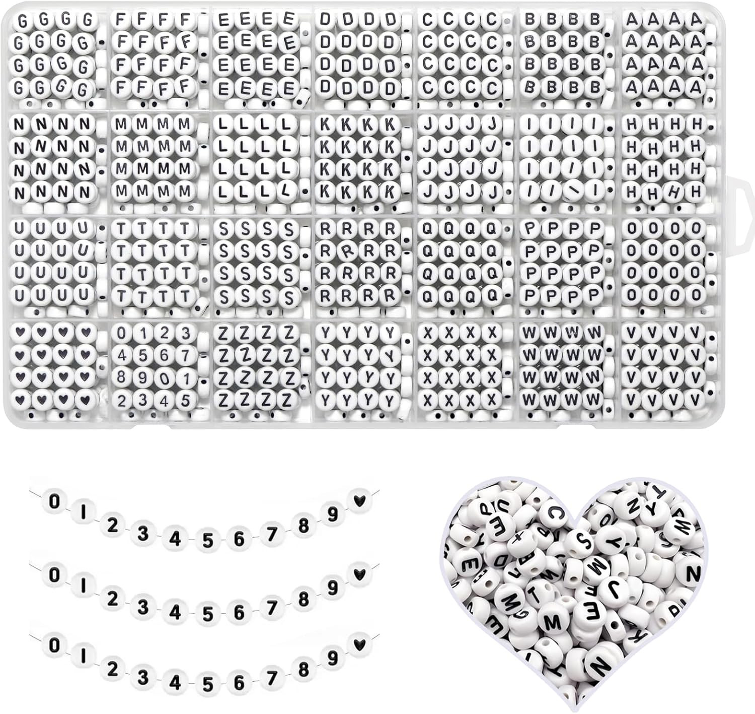Alphabet Beads A-Z 1300+Pcs Letter Beads, Acrylic 4x7mm Round Letter Beads Kits,