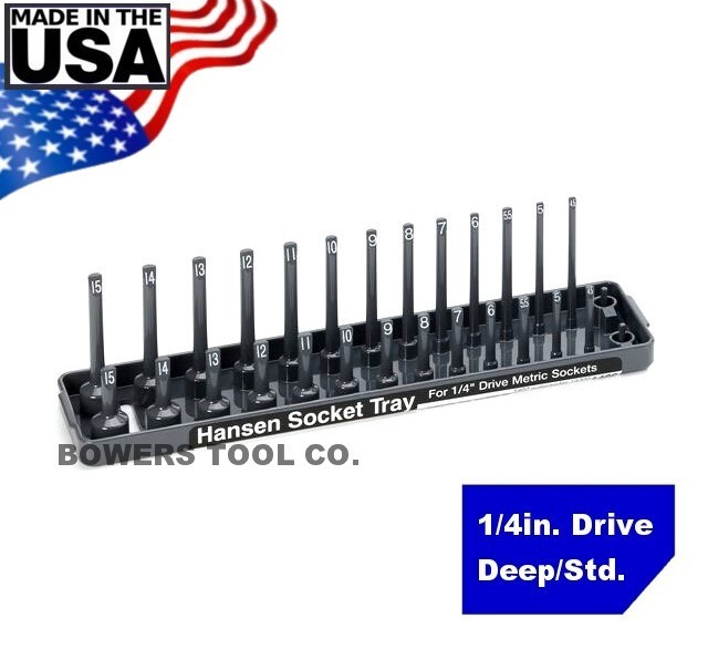 Hansen Global 1/4" Drive Metric MM Regular & Deep Socket Tray Organizer USA