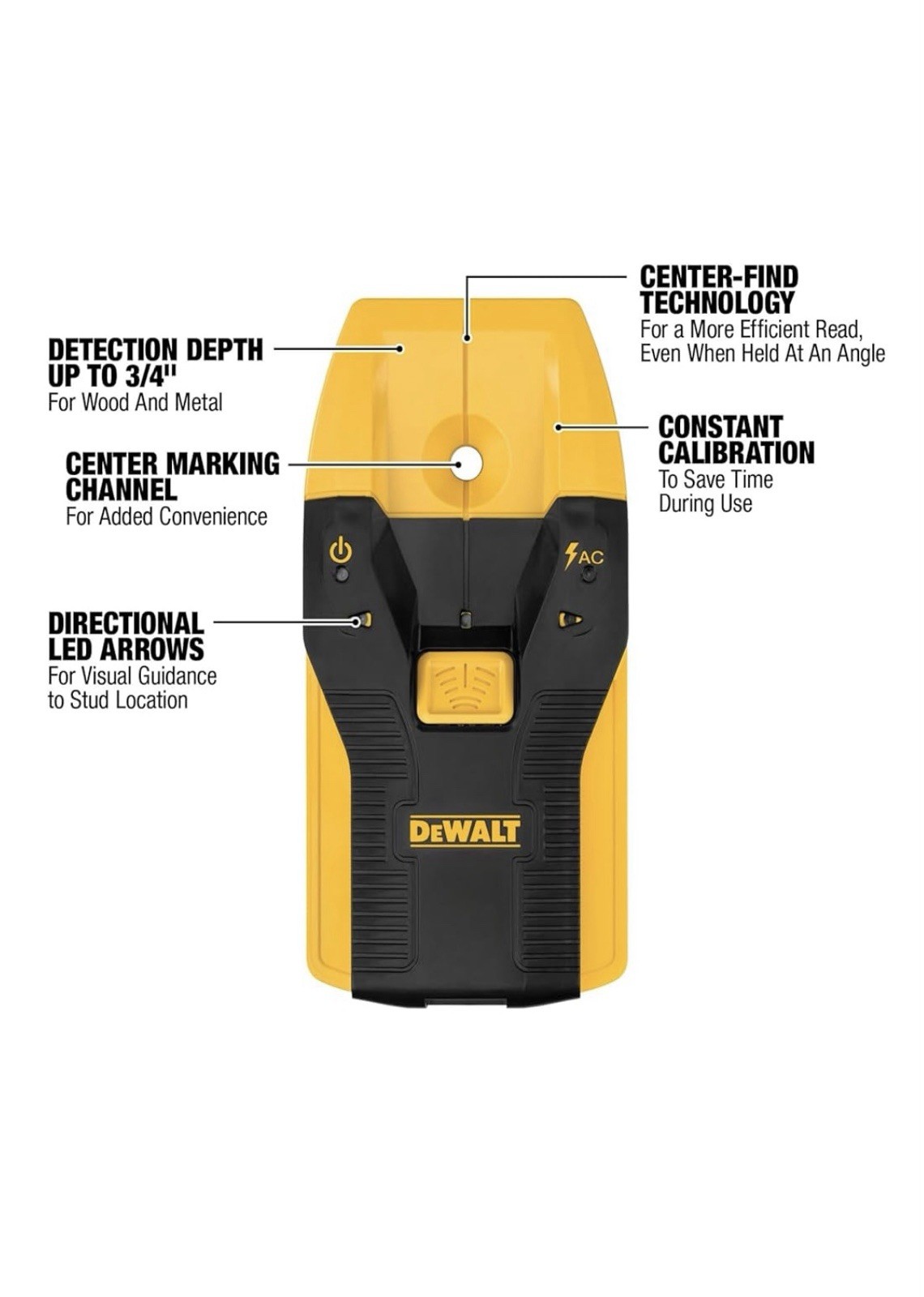 DEWALT Stud Finder, 3/4” Depth Detection, Ideal For Wood And Metal, DW0100