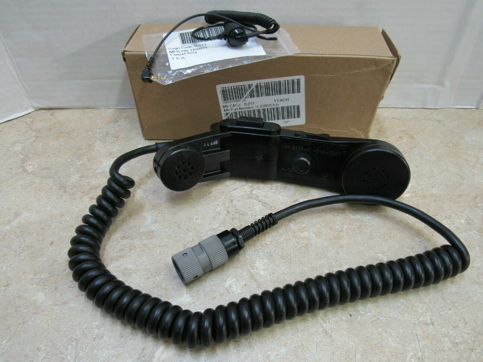 H-250 VCEB US Military Radio Handset with Ear Bud Assembly NIB Volume Control