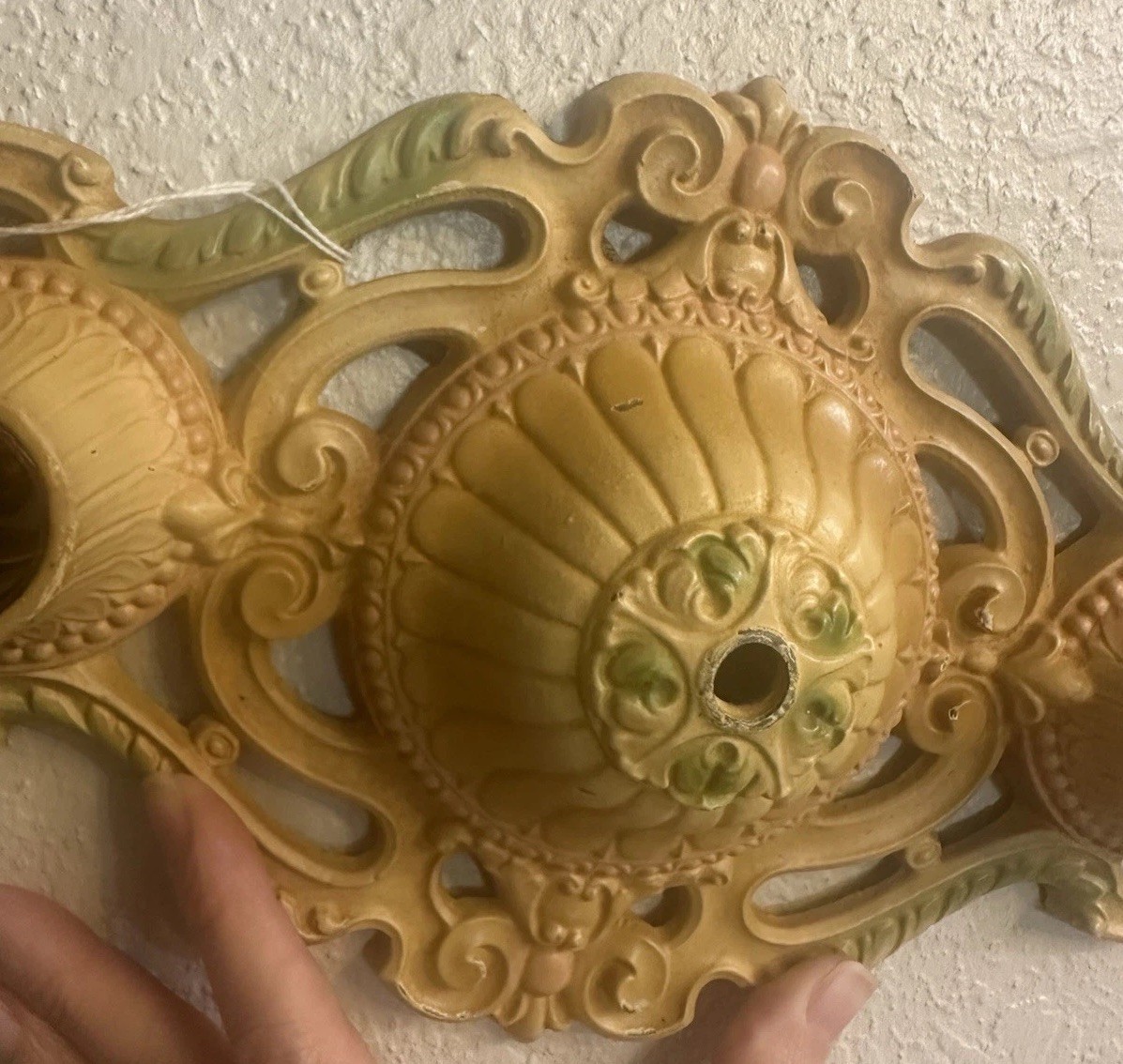 Antique art deco flat mount ceiling 2 light fixture with double light Late 1800s