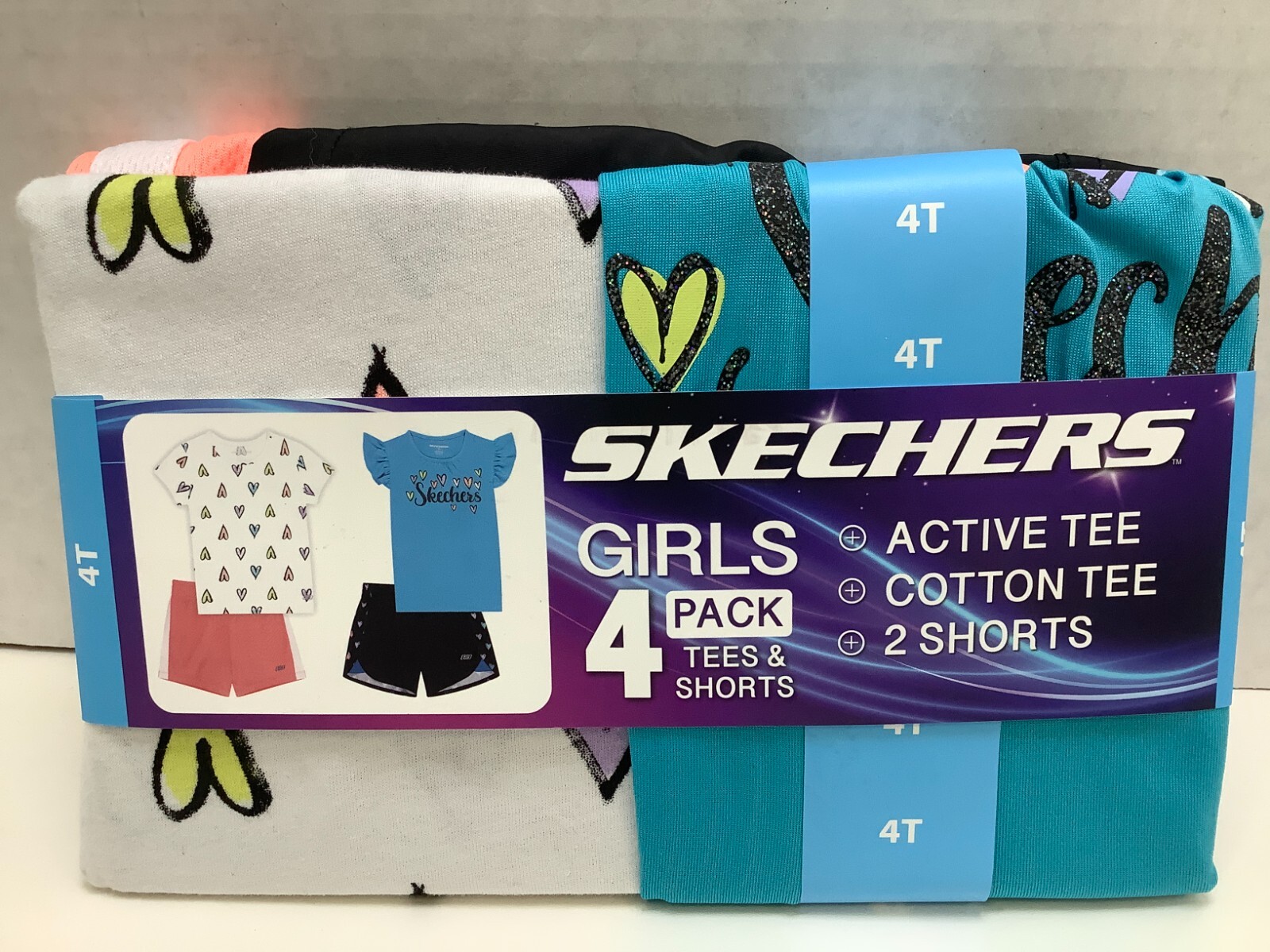 Skechers Toddler Girls 4-Piece Tees & Shorts Set Size 4T