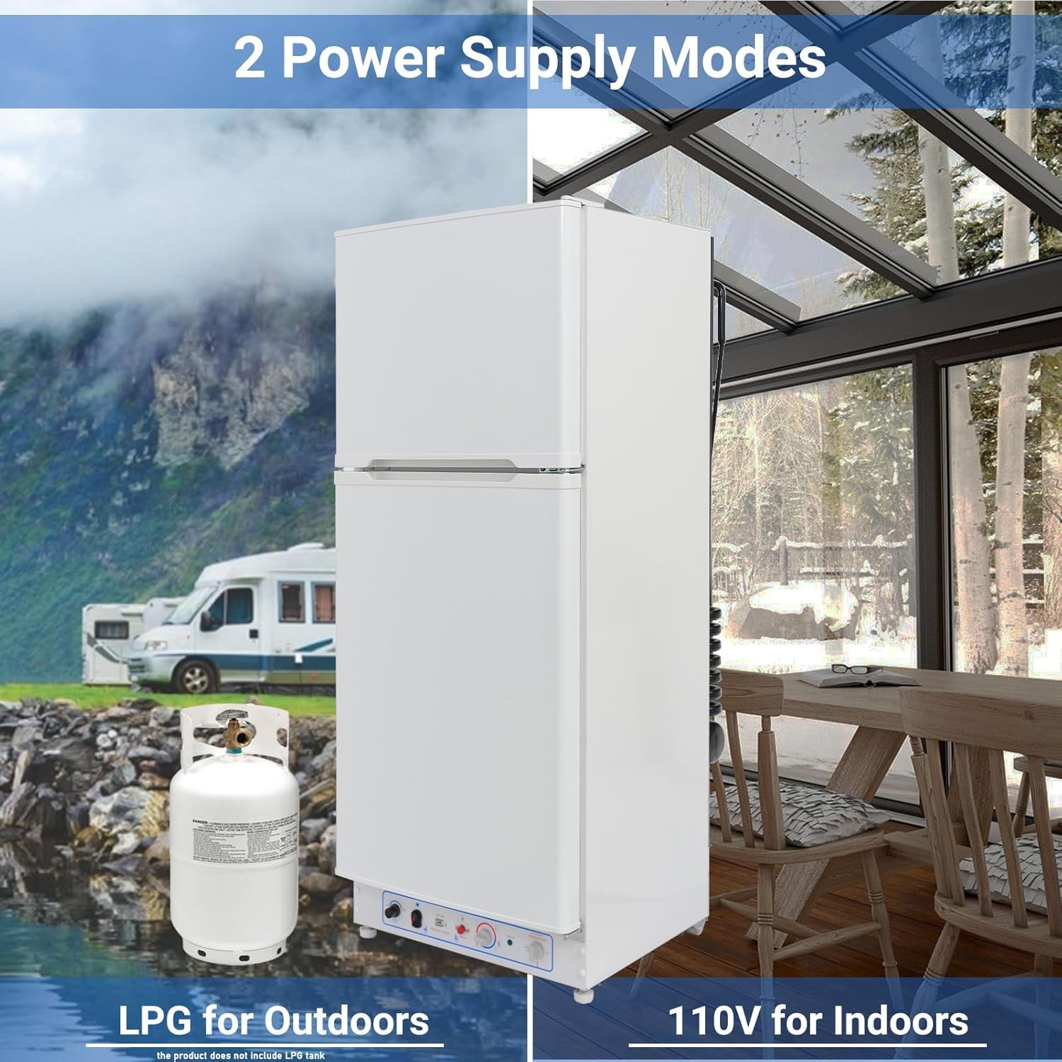 6.5 cu ft 2-Way Propane Gas Refrigerator Freezer RV Off-grid Cabin Camper White