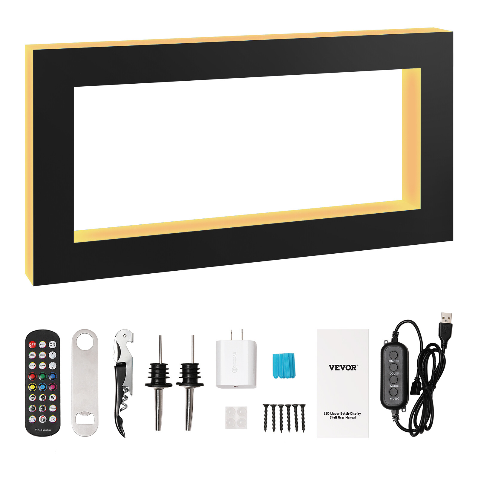 VEVOR LED Lighted Liquor Bottle Display Bar Shelf RF & App Control 48" Square