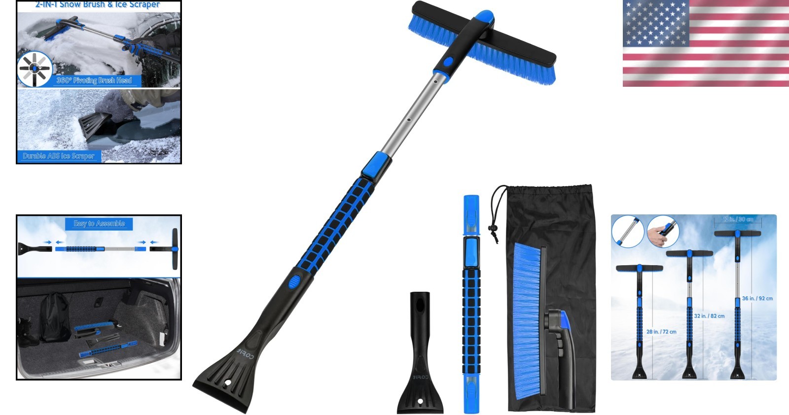 Durable 36" Long Handle Ice Scraper with Foam Grip – Scratch-Free Snow Removal