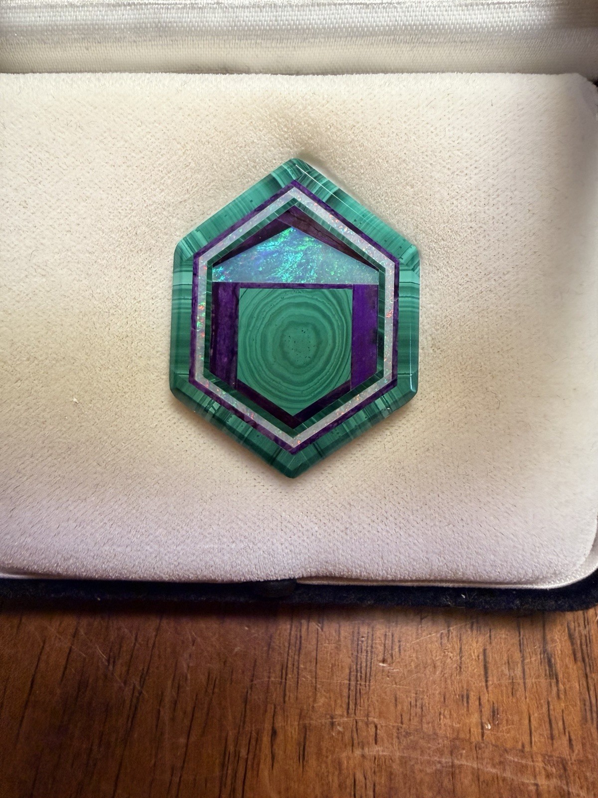 Jim Kaufmann Intarsia Malachite Australian Opal Sugilite 48.80 ct 28x36mm Signed