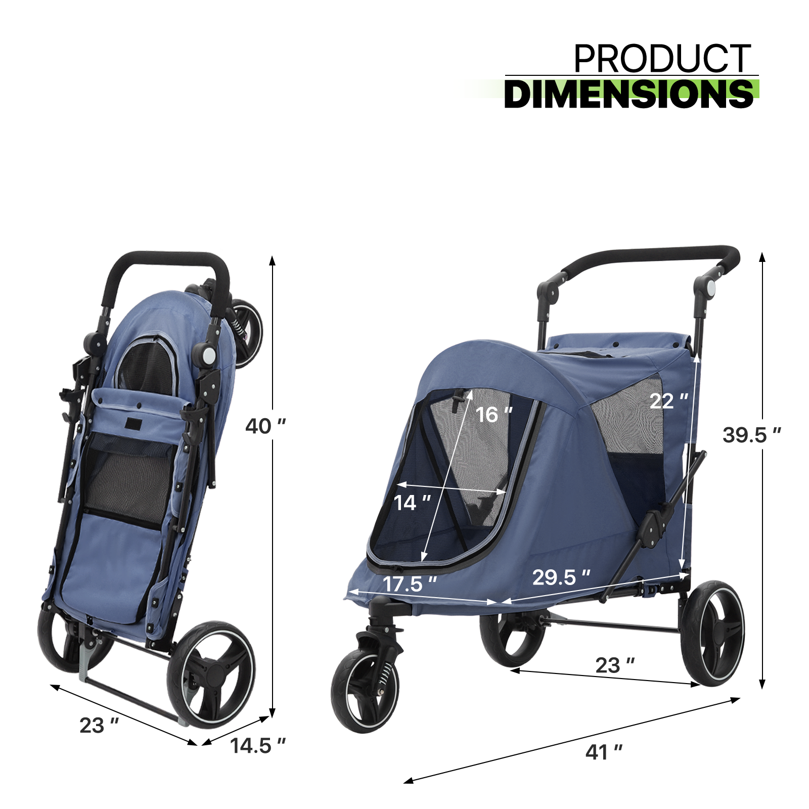 Folding Dog Stroller Blue Portable Pet Travel Carrier Cart w/Foot Activated Lock