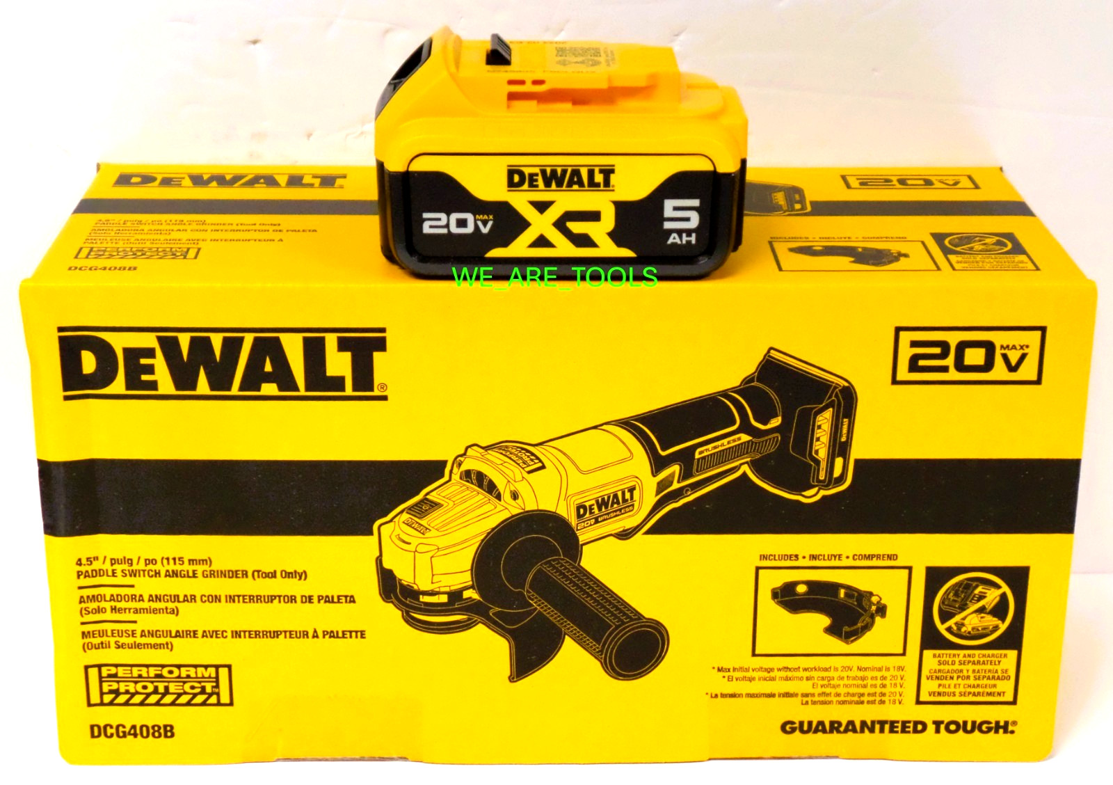 DeWALT DCG408B 4.5" 20V MAX Paddle Switch Angle Grinder, 1) 5.0 Ah Battery