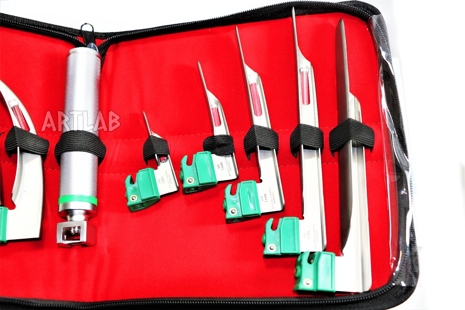 NEW! GERMAN FIBEROPTIC LARYNGOSCOPE SET MAC+MIL 12PCS INTUBATION BLADES + HANDLE