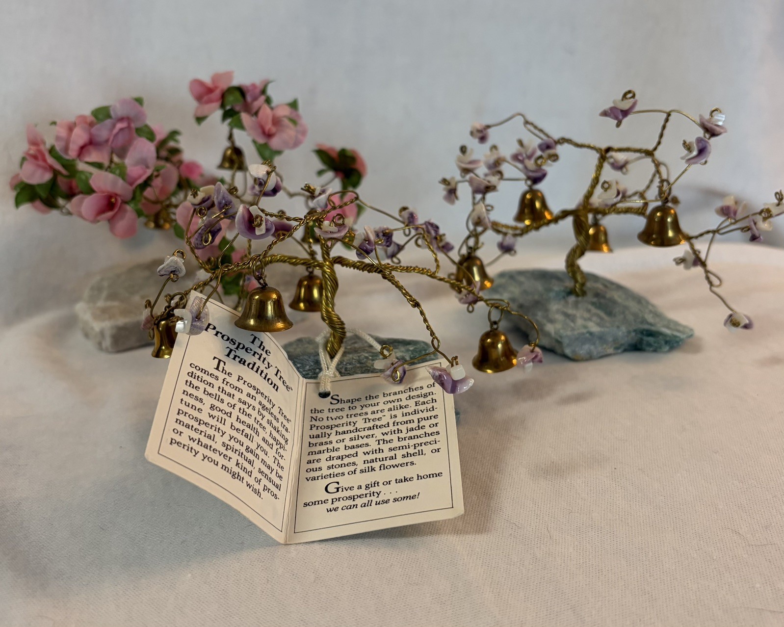 Vintage Prosperity Tree Farms Twisted Wire 3 Trees Flowers Bells Marble Base