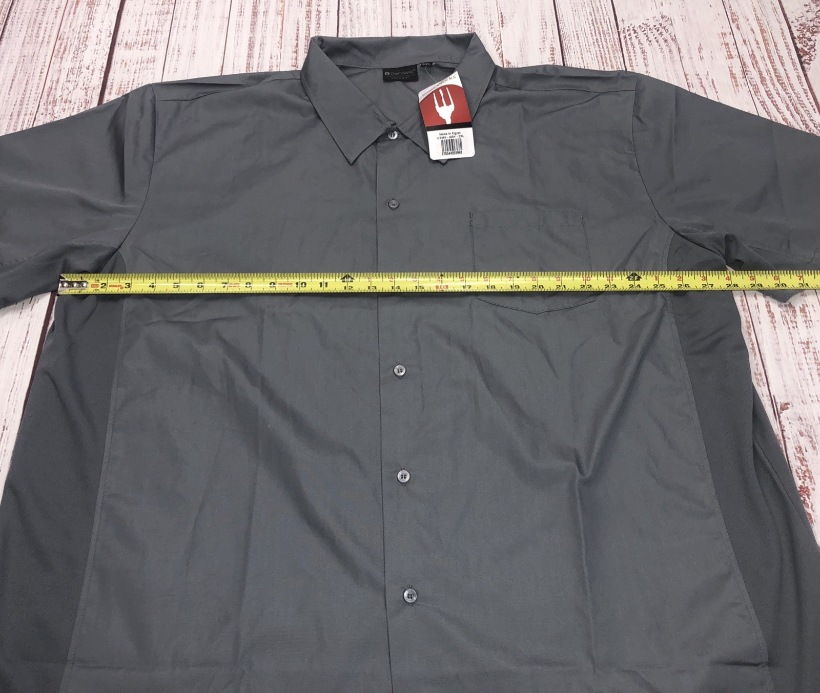 NWT Chef Works Shirt Mens 3X Gray Chef Shirt Button Up Strechy Ventalated Sides