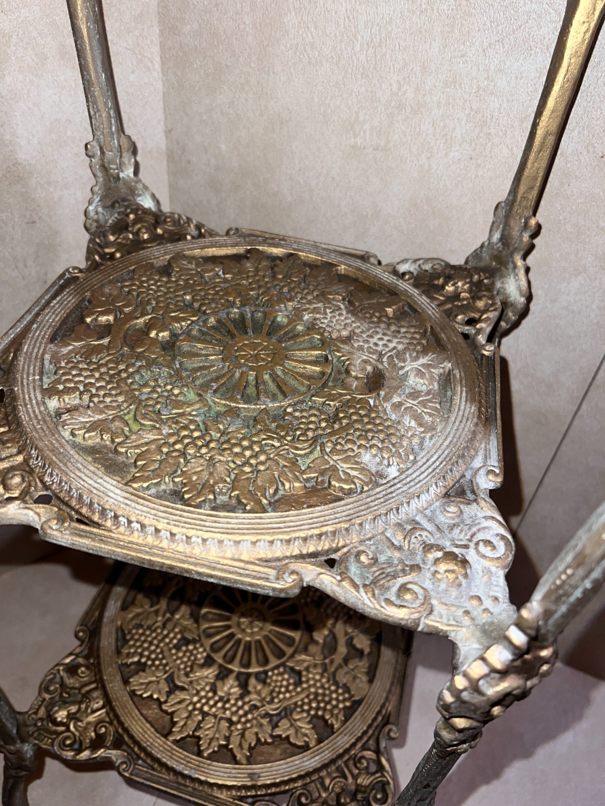 RARE 1950s Italian BRASS Filigree 3-Tier Plant Stand, Handmade Ornate, Claw Feet