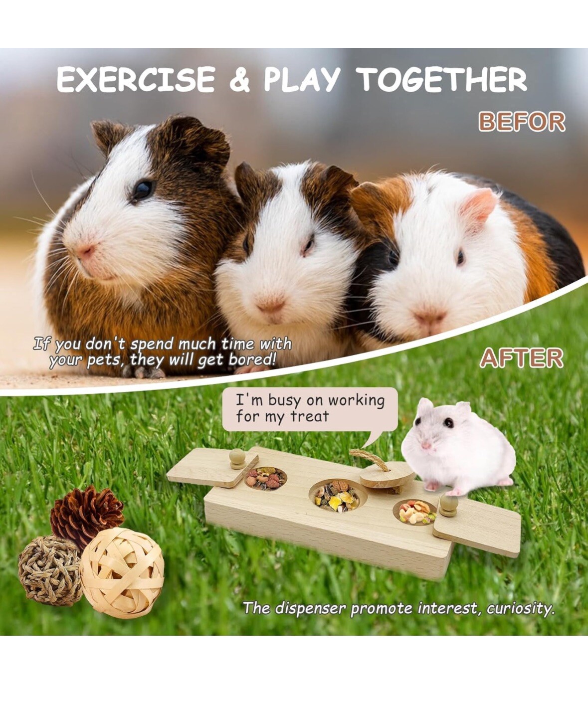 Wooden Enrichment Foraging Toy Set Guinea Pig Foraging Toy Wooden for Gerbil