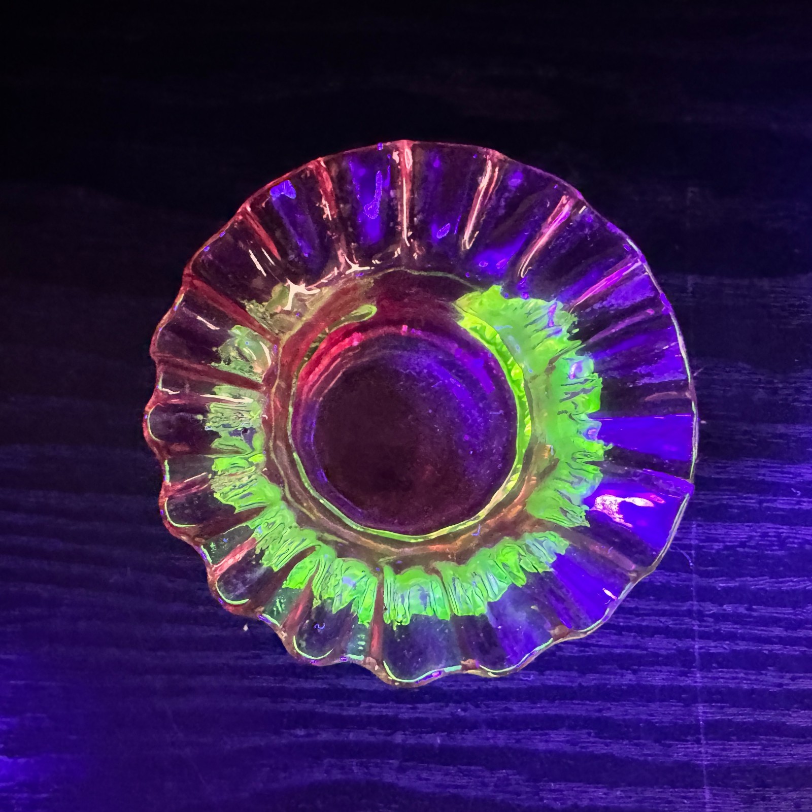 Uranium Glass Cranberry Vaseline Ruffle Open Salt Cellar Antique Victorian Era