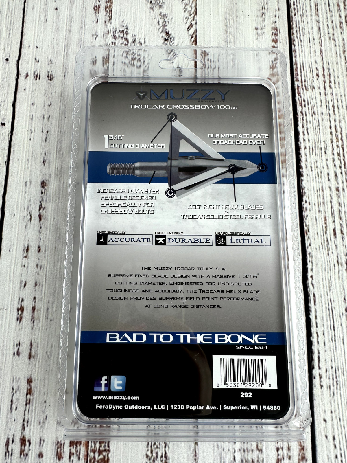 1 pack CROSSBOW Muzzy 3 BLADE Trocar 100 Grain Archery Hunting Fixed Broadhead