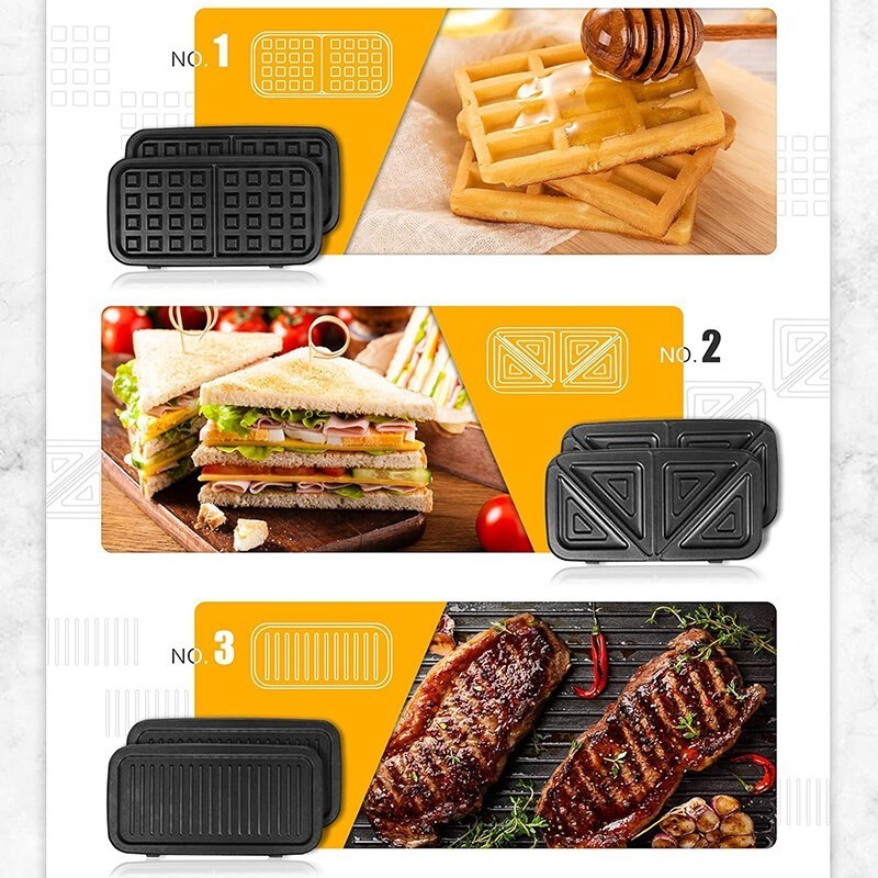 1200W KITCHEN 3 IN 1 SANDWICH TOASTER WAFFLE MAKER IRON TOAST GRILL PANINI PRESS