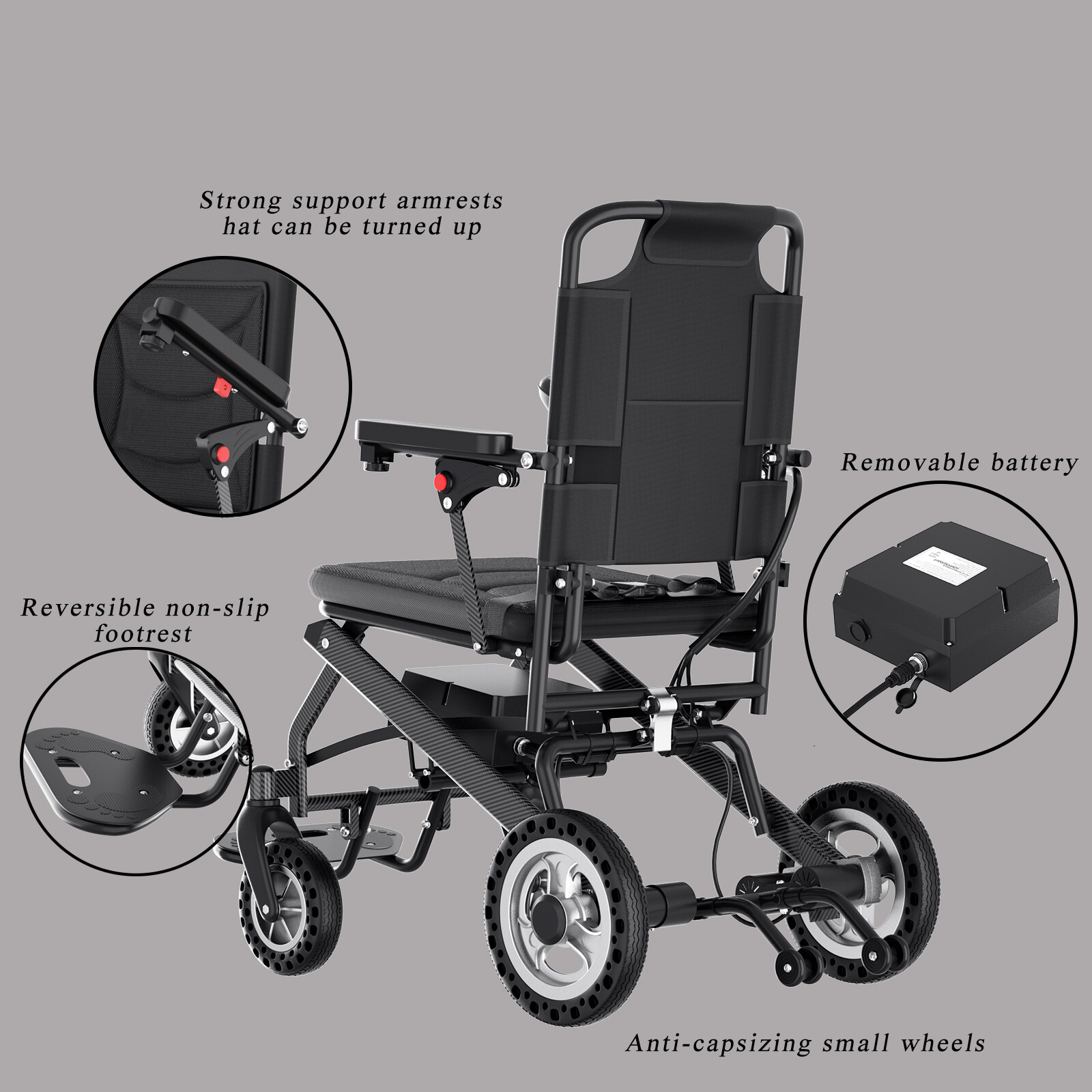 Foldable Electric Powered Mobility Wheelchair Lightweight Motorized Wheel Chair