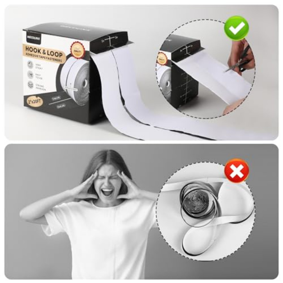 20Ft X 2 Inch Hook and Loop Tape Strips with Adhesive, Heavy Duty Sticky Back