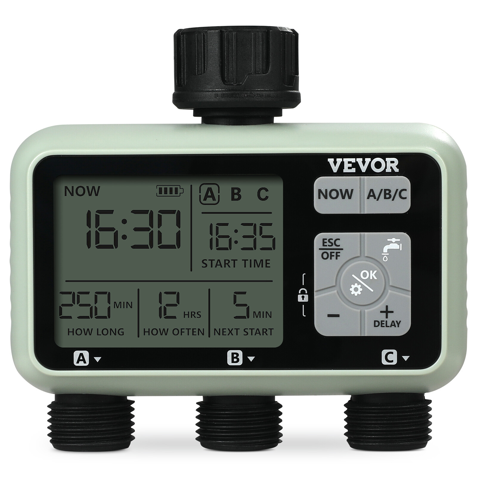 VEVOR Sprinkler Timer 3 Zone, Watering Sprinkler Timer LCD Rain Delay Mode
