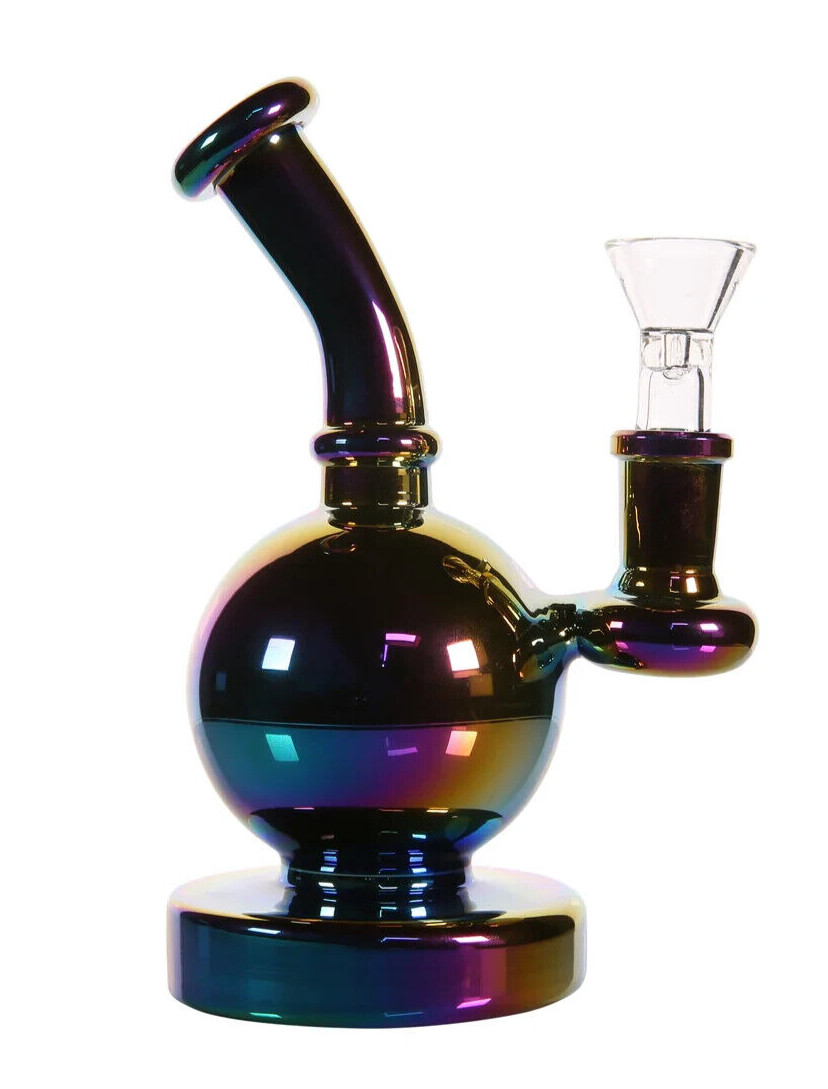 6 Inch Holographic Rainbow Mini Travel Glass Bong Tobacco Water Pipe + 14mm Bowl